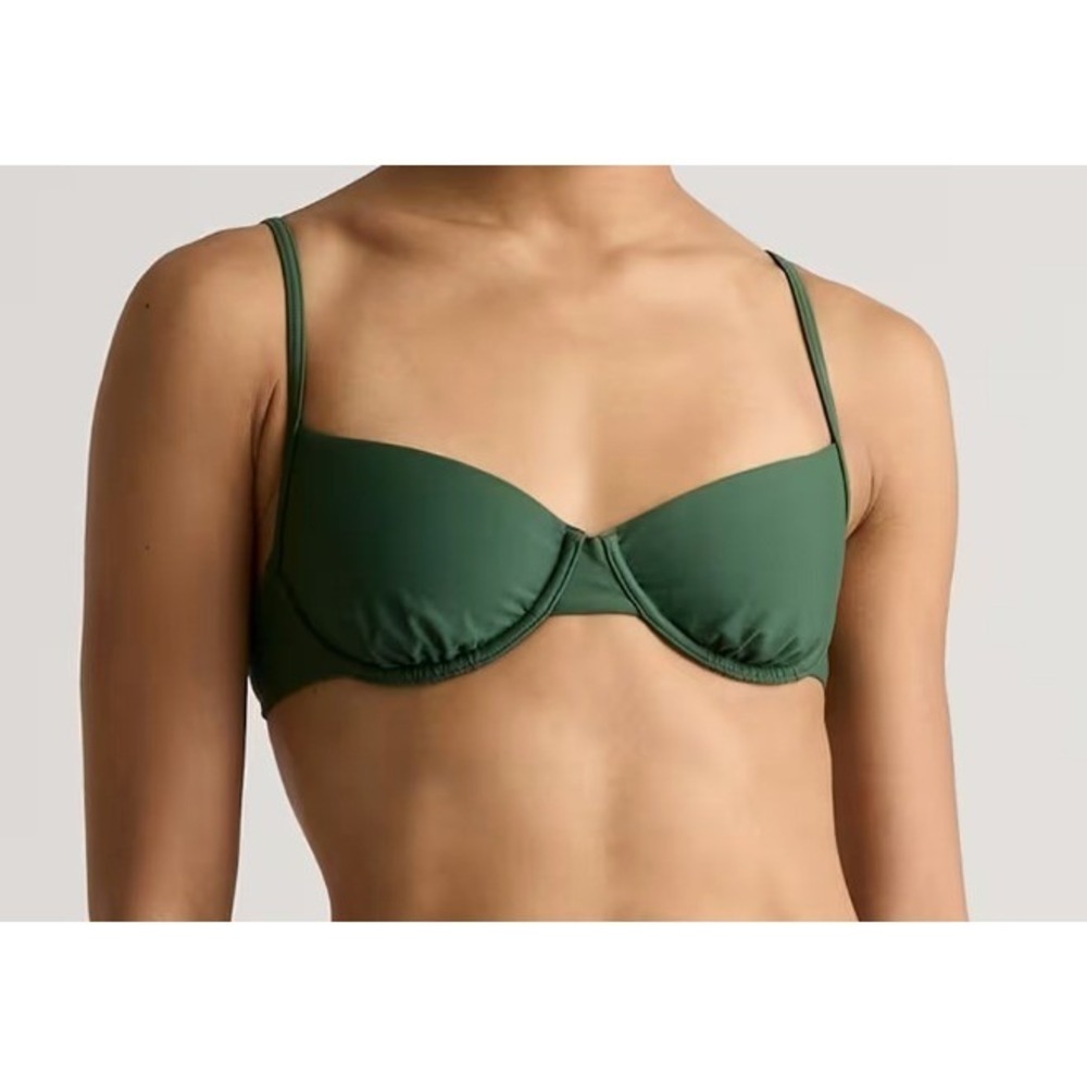 quince italian demi bikini top swimsuit in palm green, women size small